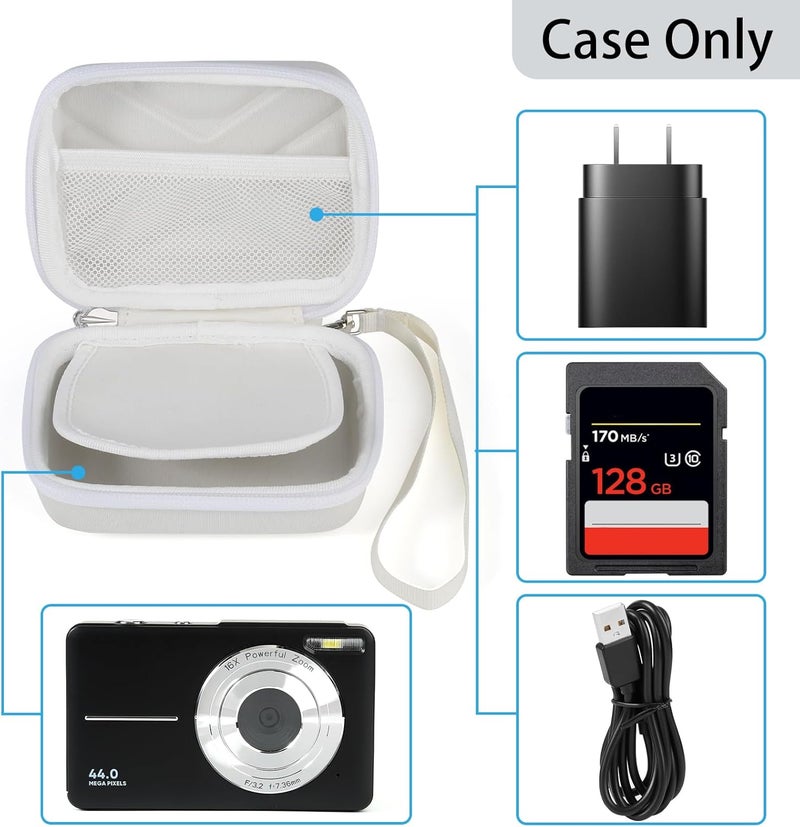BLK8IGHT Digital Camera Case for AbergBest 21 Mega Pixels 2.7" LCD Rechargeable HD/Kodak Pixpro/Canon PowerShot ELPH 180/190/Sony DSCW800/DSCW830 Cameras, Travel Carrying Protective Case for Camera - White - Image 3